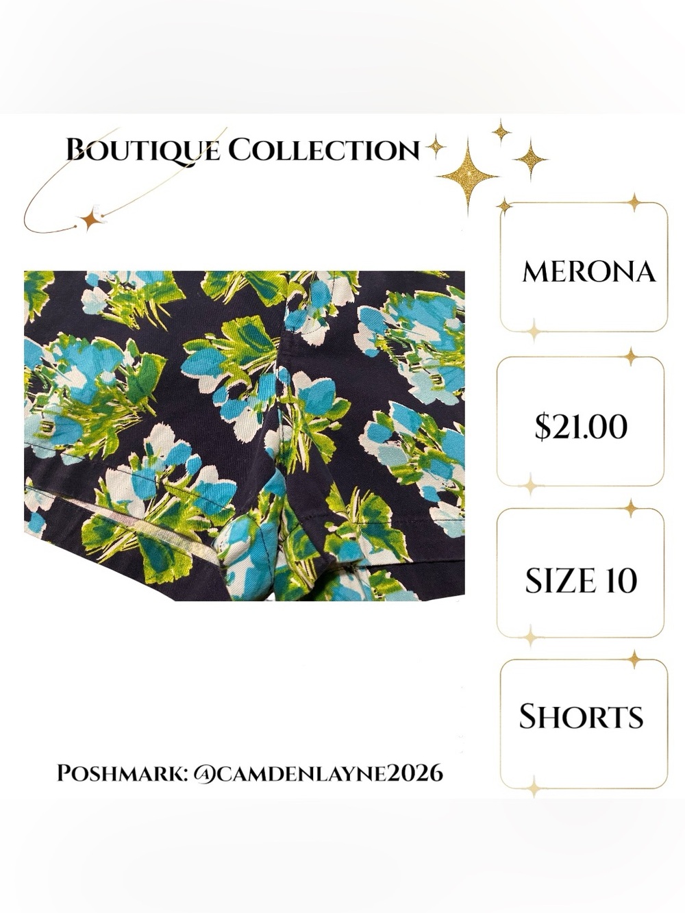 Merona Floral Print Summer Shorts in Black, Blue & Green - Picture 6 of 8